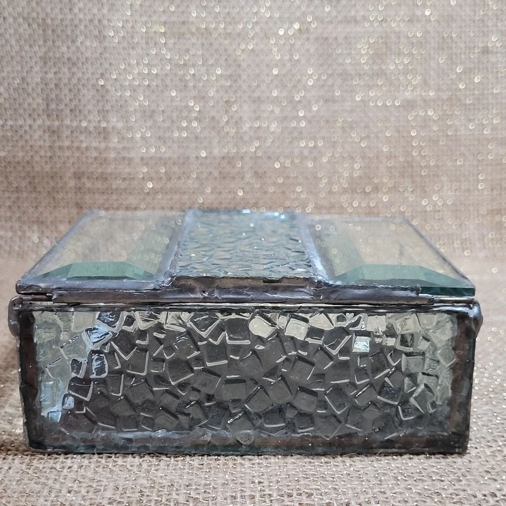 Vintage Style Stained Glass Jewelry Box Beveled Glue Chip Keepsake Trinket Box